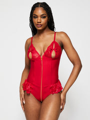 Ann Summers Tasha PU Peep Hole Zip Through Crotchless Teddy Lingerie