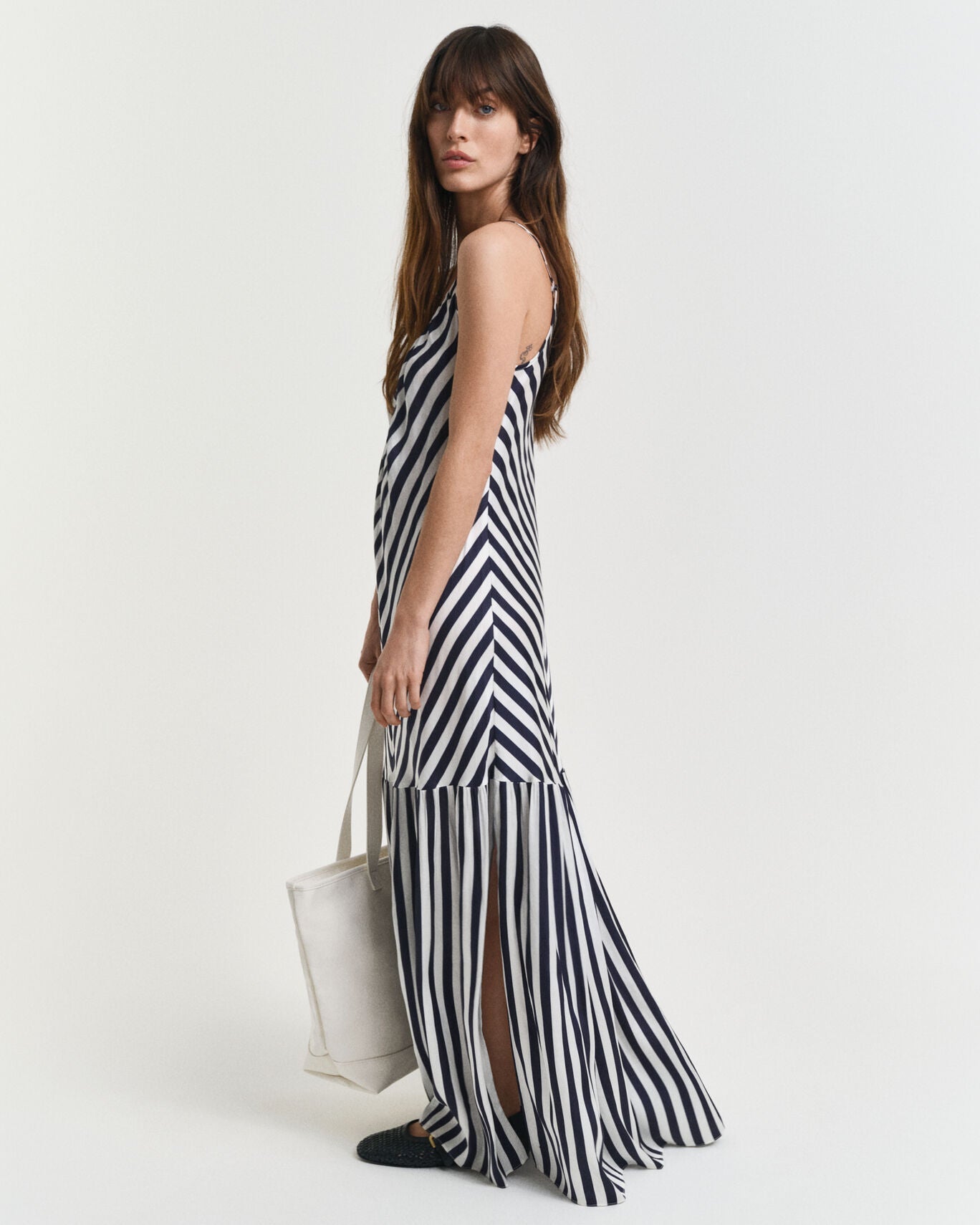 MAXI CHEVRON STRIPED STRAP DRESS