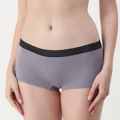 Ls Lingerie Contrast Elastic Waist Boy Short Brief- Silver