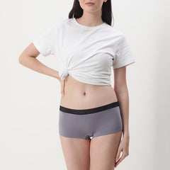 Ls Lingerie Contrast Elastic Waist Boy Short Brief- Silver