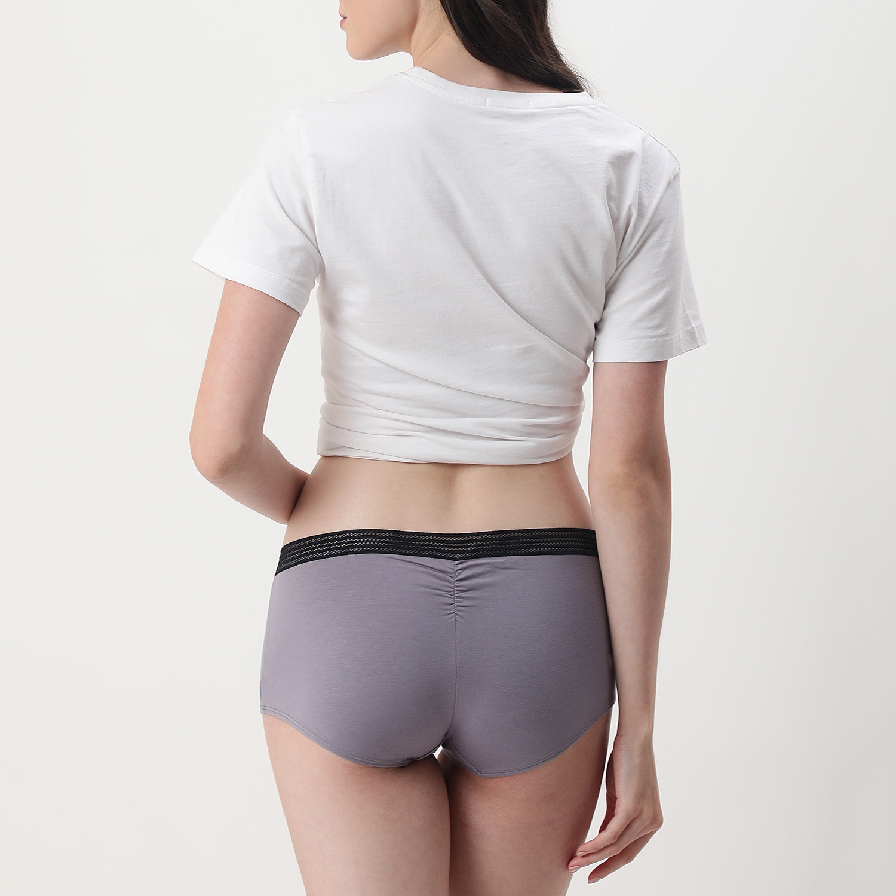 Ls Lingerie Contrast Elastic Waist Boy Short Brief- Silver