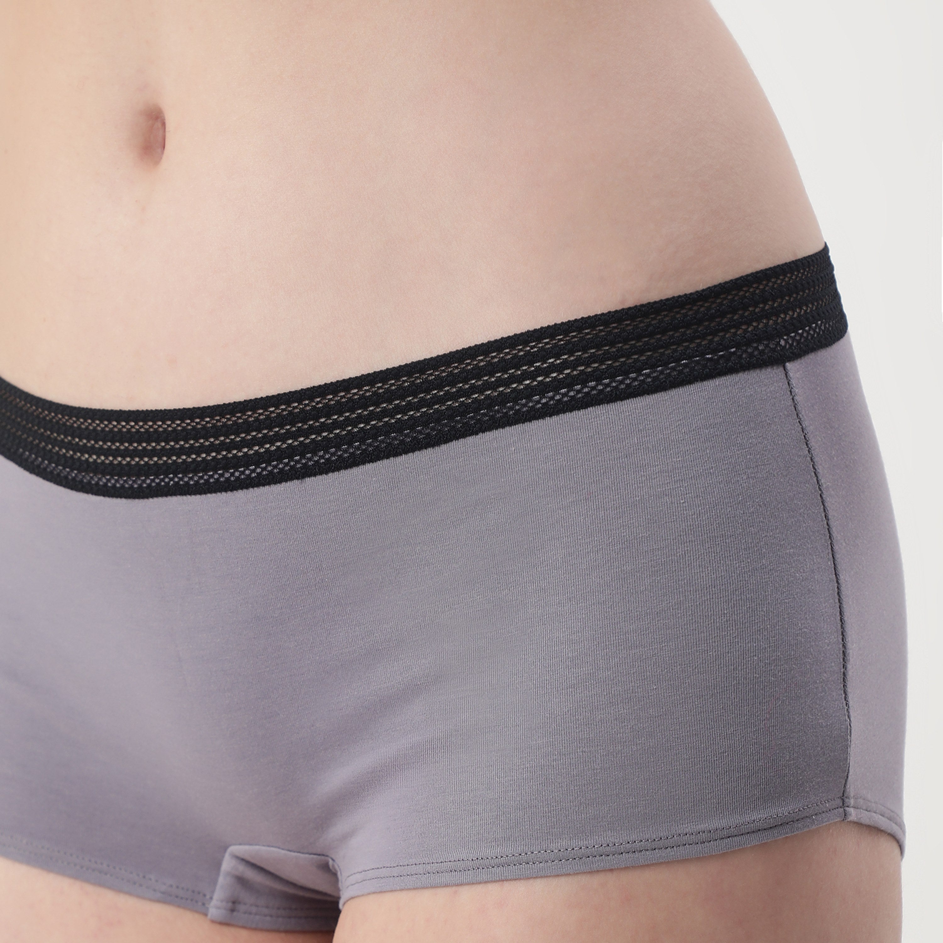 Ls Lingerie Contrast Elastic Waist Boy Short Brief- Silver