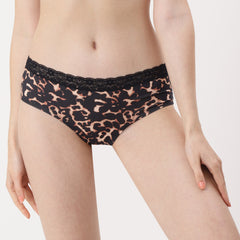Ls Lingerie Animal Print Lace Trim Cotton Boy Short Brief- Tortoise