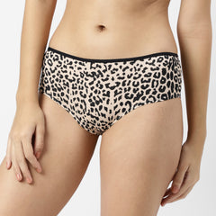 Ls Lingerie Contrast Waist Trim Animal Print Cotton Hipster Brief- Tawny Orange