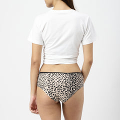 Ls Lingerie Contrast Waist Trim Animal Print Cotton Hipster Brief- Tawny Orange