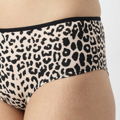 Ls Lingerie Contrast Waist Trim Animal Print Cotton Hipster Brief- Tawny Orange