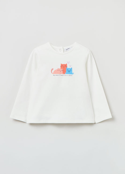 Ovs Long-Sleeved T-Shirt With Kittens Print