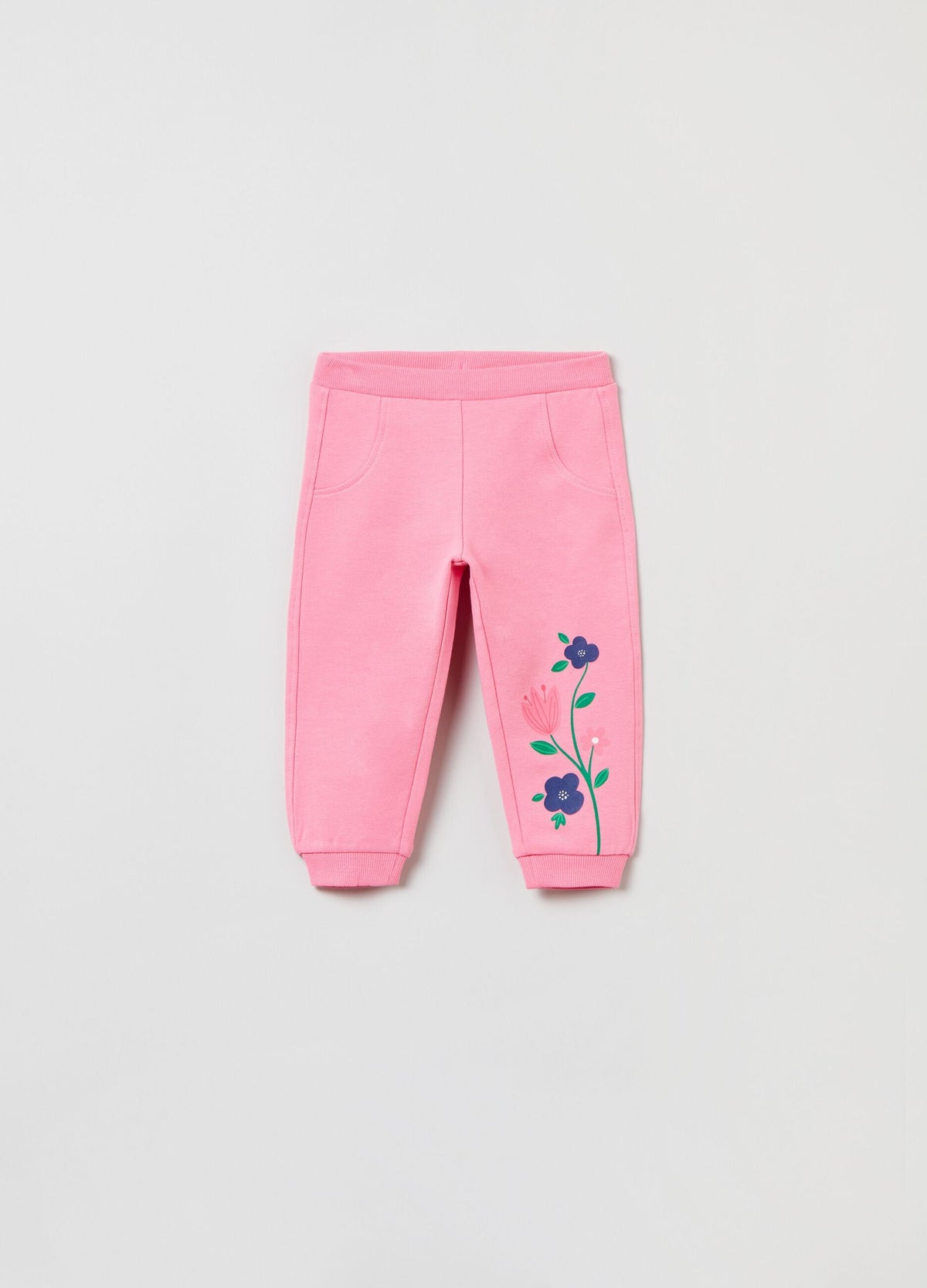Ovs Stretch Cotton Joggers With Floral Print