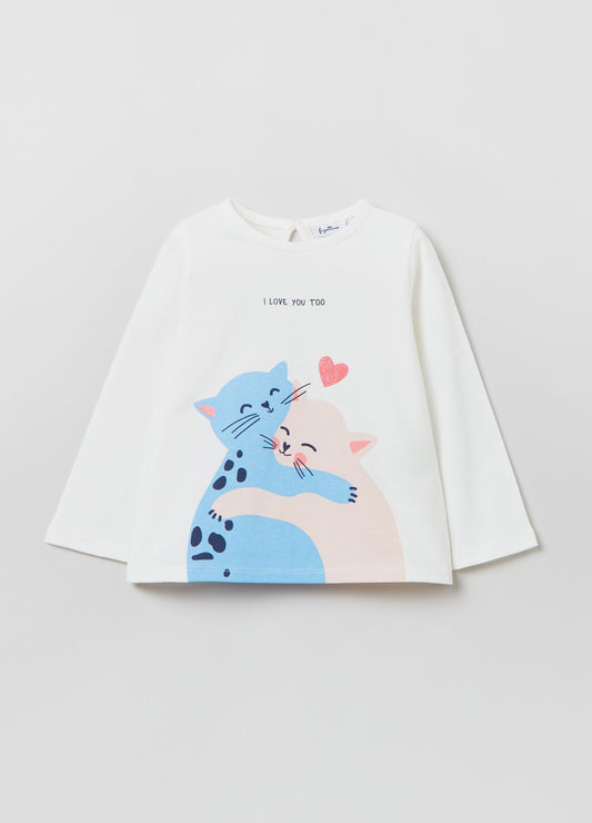 Ovs Long-Sleeved T-Shirt With Kittens Print