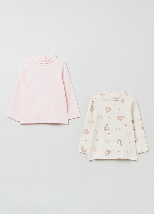 Ovs Baby Girl Two-Pack Cotton T-Shirts With High Neck