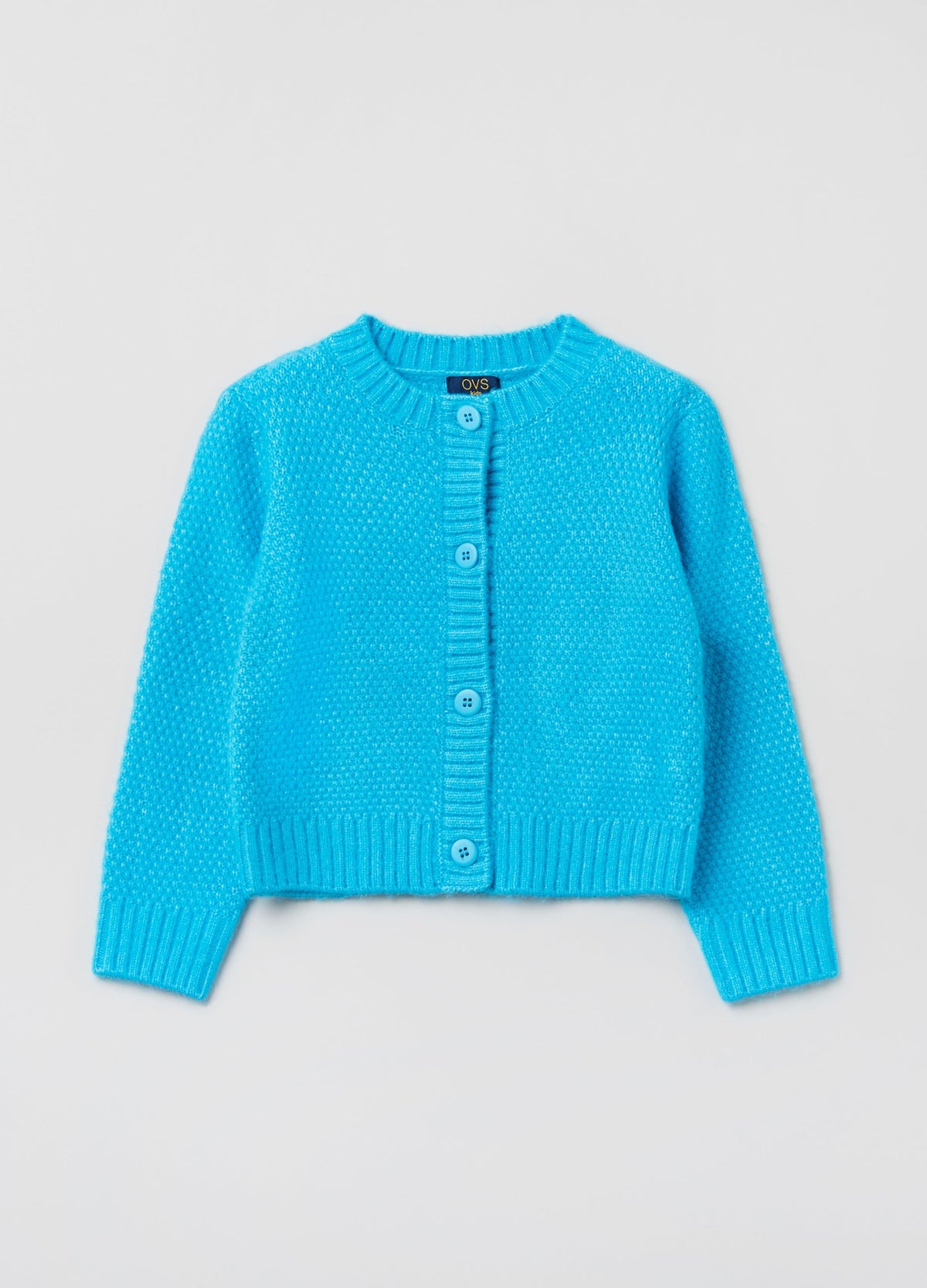 Ovs Girls Rice Stitch Crew-Neck Cardigan