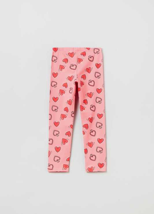 Ovs Kids Girl Leggings In Stretch Cotton With Heart Print