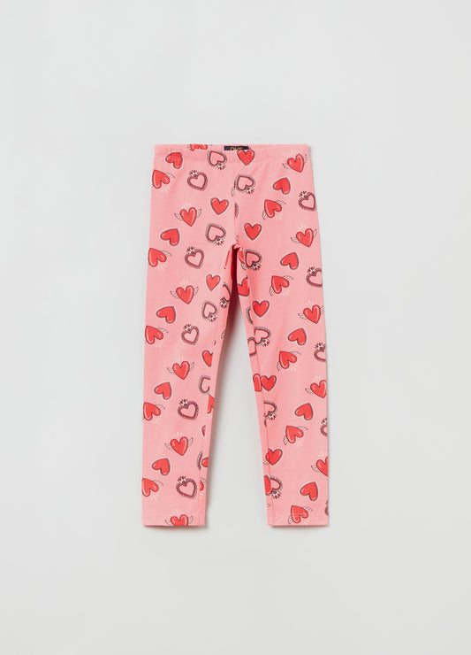 Ovs Kids Girl Leggings In Stretch Cotton With Heart Print