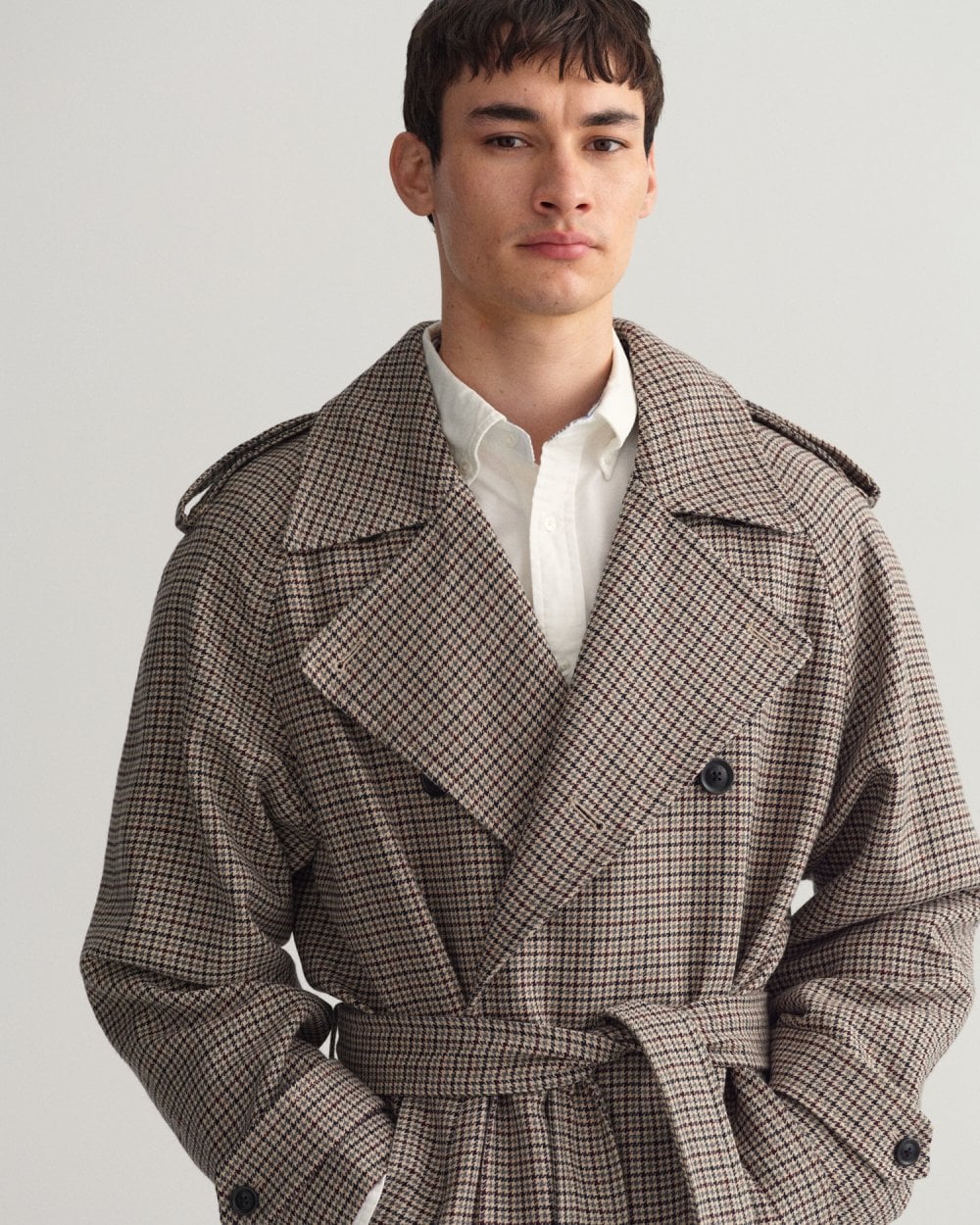 Gant Houndstooth Wool Trench Coat