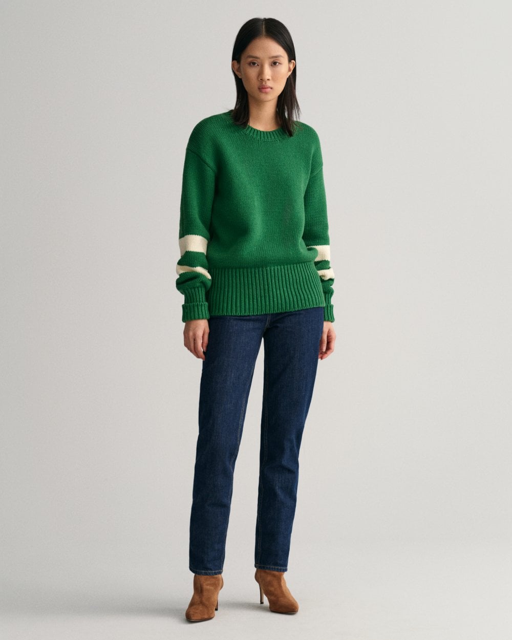 GANT Striped Sleeve Crew Neck Sweater