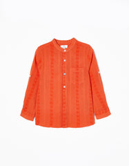 Zippy Cotton Shirt With Mao Collar And Embroidery For Baby Boys, Orange