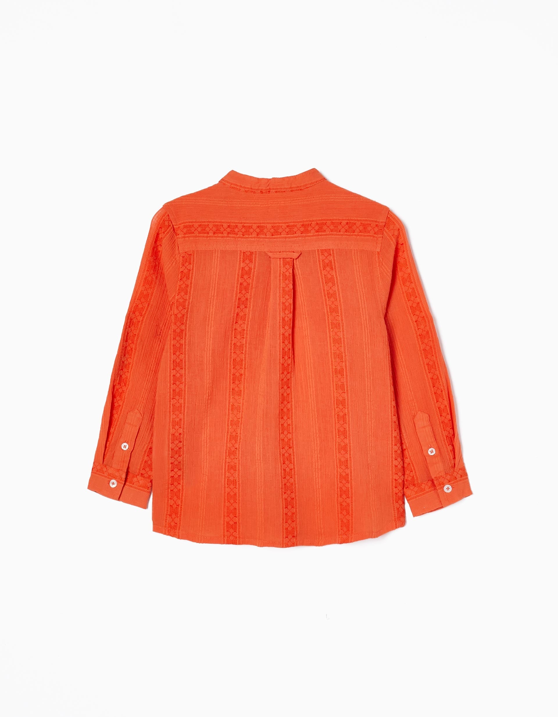 Zippy Cotton Shirt With Mao Collar And Embroidery For Baby Boys, Orange