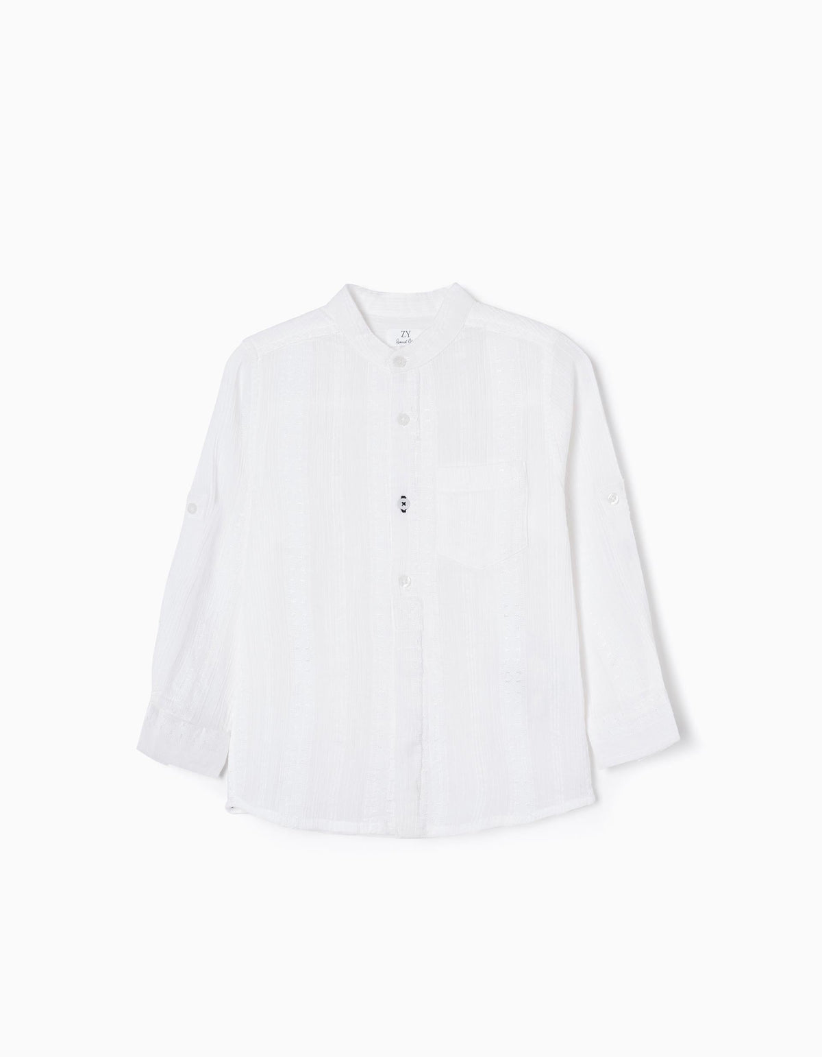 Zippy Cotton Shirt With Mao Collar And Embroidery For Baby Boys
