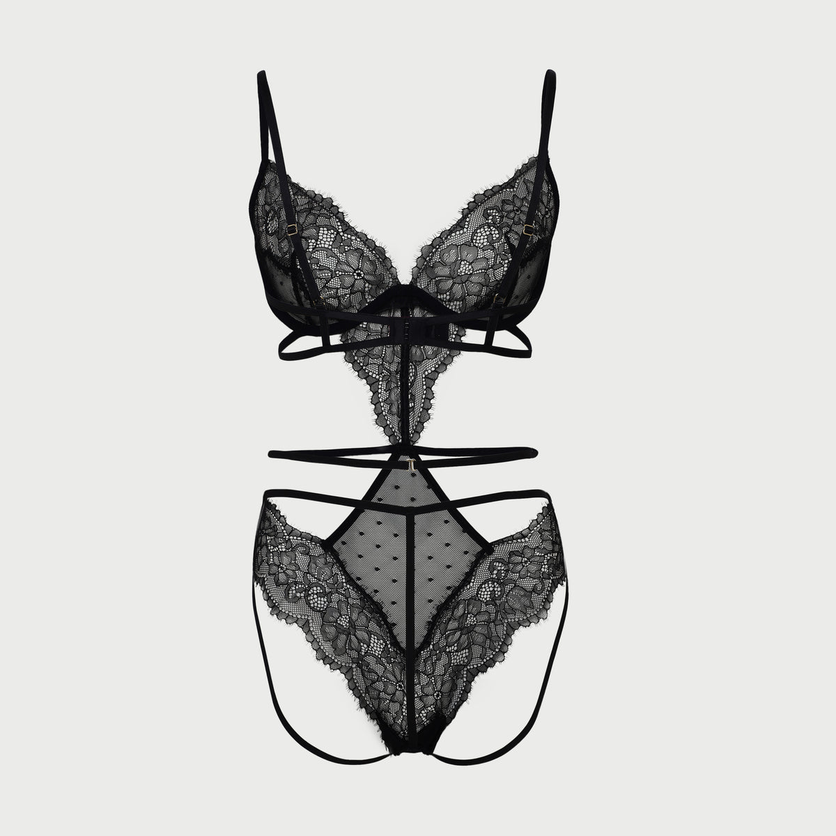 La Senza Lace & Spot Mesh Strappy Lingerie Body- Black