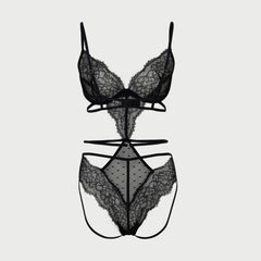 La Senza Lace & Spot Mesh Strappy Lingerie Body- Black