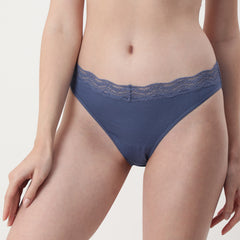 La Senza Lace Trim High Leg Bikini Brief- Gray Blue