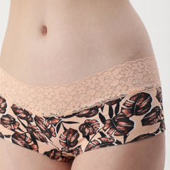 La Senza Retro Leaf Print Lace Trim Boyshort Brief- Peach