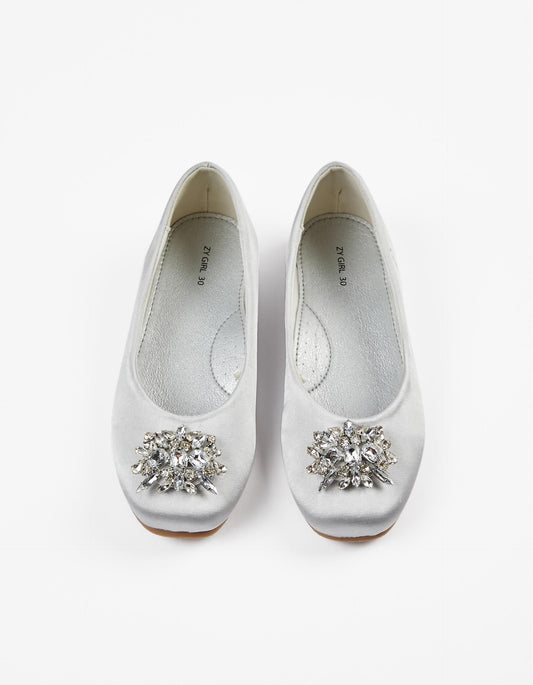 Zippy Girls Satin Ballet Pumps With Rhine Stones