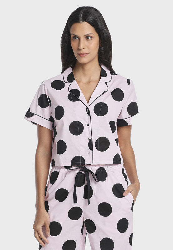 Sleep Cropped Shirtcropped Shirt Polka Dot