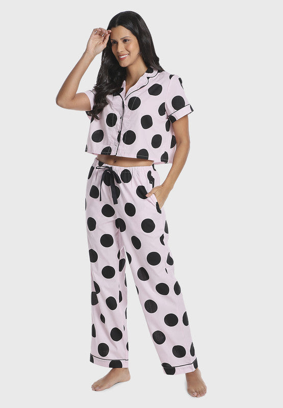 Sleep Cropped Shirtcropped Shirt Polka Dot
