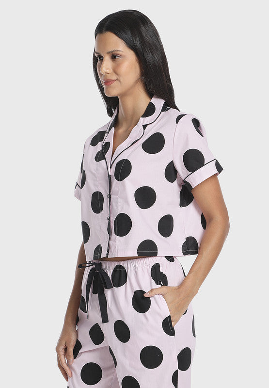 Sleep Cropped Shirtcropped Shirt Polka Dot