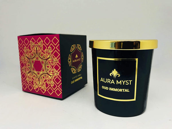 Aura Myst Black Glass Jar Candle With Gold Lid Oud Immortal - Black