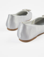 Zippy Girls Satin Ballet Pumps With Rhine Stones